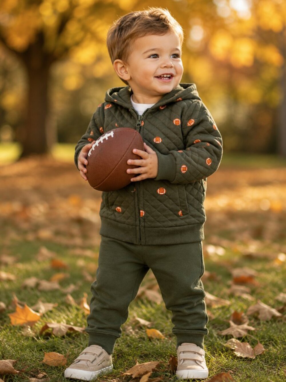 NWT Little Me Toddler Boy 2-Piece Jogger Set Football Embroidered Hoodie Fall
